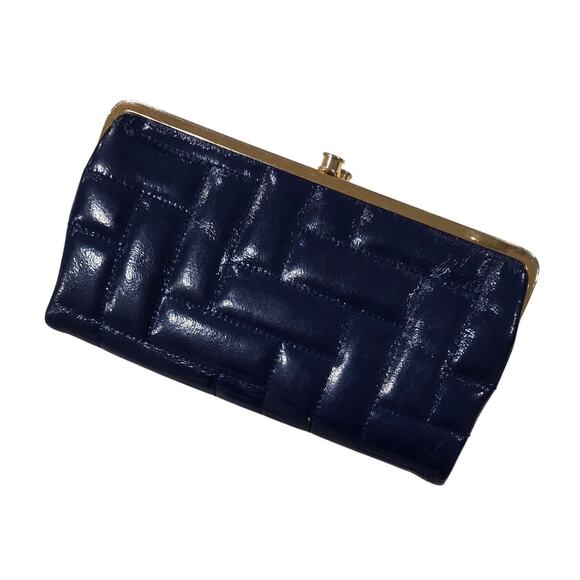 Hobo Bags Int'l Blue Quilted Genuine Patent Leather Lauren Large Wallet Clutch - Picture 6 of 8